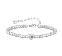 16th 18th 21st 30th 40th 50th 60th Birthday Gifts for Women - 925 Sterling Silver Adjustable Bead Bracelet, Hypoallergenic Heart Charm Gift for Mum Daughter Grandma (60)