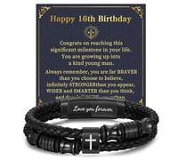 16th 18th 21st 30th 40th 50th 60th Christian Birthday Gifts for Men - Adjustable Bible Verse Leather Cross Bracelet Happy Birthday Bracelet for Him Brother Grandpa Dad Husband Friend Boyfriend Son