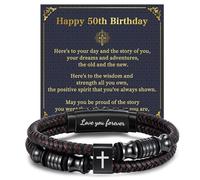 16th 18th 21st 30th 40th 50th 60th Christian Birthday Gifts for Men - Adjustable Bible Verse Leather Cross Bracelet Happy Birthday Bracelet for Him Brother Grandpa Dad Husband Friend Boyfriend Son