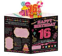16th 60th Birthday Card, 3D Pop Up Happy Birthday Card | 16 Birthday Card with Money Envelopes for 16 Year Old Granddaughter Niece, Sweet 16 Birthday Gifts for Girls Sister Friends