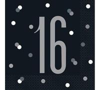16th Age 16 Happy Birthday Black Paper Disposable Napkins Napkin Party Tableware Eco Friendly UP