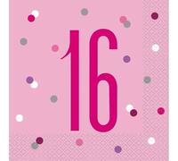16th Age 16 Happy Birthday Pink Paper Disposable Napkins Napkin Party Tableware Eco Friendly UP