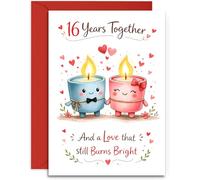 16th Anniversary Card - Cute Pair of Candles Design - Wax Anniversary Card - A5 Size Card with Red Envelope