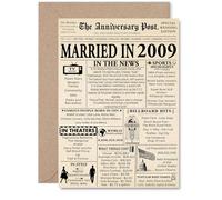 16th Anniversary Card for Men Women - Newspaper Married in 2009 - Happy 16 Year Wedding Anniversary Card for Husband Wife Companion Partner, A5 Anniversaries Greeting Cards