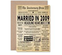 16th Anniversary Card for Men Women - Vintage Newspaper Married in 2009 - Happy 16 Year Wedding Anniversary Card for Partner Wife Companion Husband, A5 Anniversaries Greeting Cards