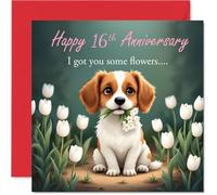 16th Anniversary Card for Women Men - I Got You Flowers - Happy 16 Year Anniversary Card for Wife Husband Companion Boyfriend, 145mm Wedding Anniversaries Greeting Cards