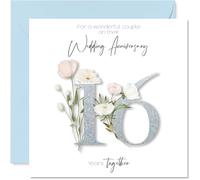 16th Anniversary Card for Women Men - Fancy Floral Flowers - Happy 16 Year Anniversary Card for Uncle Brother Sister Friends, 145mm Wedding Anniversaries Greeting Cards