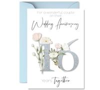 16th Anniversary Card for Women Men - Fancy Floral Flowers - Happy 16 Year Anniversary Card for Wife Husband Companion Boyfriend, A5 Wedding Anniversaries Greeting Cards