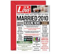 15th Anniversary Cards for Men Women - Married 2010 Newspaper - Happy 15 Wedding Anniversary Card for Husband Wife Brother Sister Aunt Uncle Vintage Retro 2010, 5x7 Inch Greeting Cards