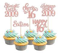 16th Birthday 2008 Happy 16th Birthday Cupcake Toppers 30pcs Happy 16th Sixteen Awesome Since 2008 16th Birthday Cake Toppers - Rose Gold