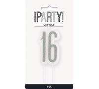 16th Birthday Anniversary Glittery Pick Candle | Black | 1 Pc.