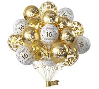 16th Birthday Balloons 15 Pcs White Gold Happy 16th Birthday Latex Confetti Balloons White Gold 16th Birthday Party Decorations Balloons for Boys Girls 16th Birthday Décor Anniversary Supplies (Age16)