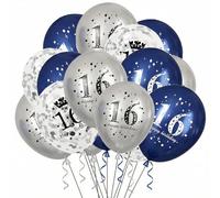 16th Birthday Balloons, 15Pcs Blue Silver Glitter Sweet 16 Birthday Decorations for Teens, 16th Birthday Decorations, Metallic Confetti Latex Balloons for Party, 12 Inch