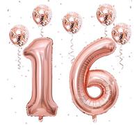 16th Birthday Balloons for Girls, 40 Inch Foil Self Inflating Number 16 Balloons with Rose Gold Confetti Balloons, Large Balloons for Women 61st Birthday Party Decor Anniversary Decorations Supplies