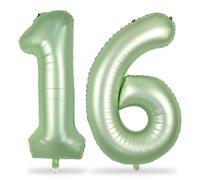 16th Birthday Balloons for Girls, 40 Inch Sage Green Foil Number 16 Balloons for Girls Boys, Olive Green Birthday Balloons Numbers 1 and 6 for Women Men 16th 61st Anniversary Jungle Party Decorations