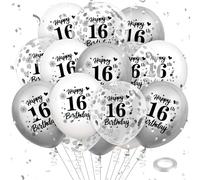 16th Birthday Balloons - White & Silver 18pc Happy Birthday Party Latex Confetti Balloons for Girls & Boys - Kids' Party Supplies & Decor - 12 Inch Indoor/Outdoor