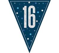 16th Birthday Blue Flag Bunting Age 16 Navy Blue Party Banner Decoration Garland Pennant Decor UP