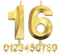 16th Birthday Candle, 3D Design Gold Glitter Number Candles, Cake Topper Decorations, Cake Candle for Birthday Party, Wedding Anniversary, Baby Shower, Party Decoration