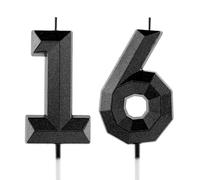 16th Birthday Candle Black Number 16 Candles 3D Design Cake Topper Decorations Happy Birthday Candle for Women Men Wedding Anniversary Celebrations Party Supplies