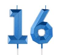 16th Birthday Candle Blue Number 16 Candles 3D Design Cake Topper Decorations Happy Birthday Candle for Women Men Wedding Anniversary Celebrations Party Supplies