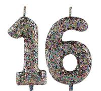 16th Birthday Candle Pretty Multicolour Glitter Number 16 Candles Cake Topper Decorations Happy Birthday Candle for Girls Boy Women Anniversary Celebrations Party Supplies