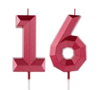 16th Birthday Candle Red Number 16 Candles 3D Design Cake Topper Decorations Happy Birthday Candle for Women Men Wedding Anniversary Celebrations Party Supplies