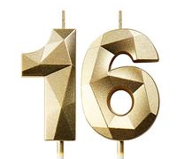 16th Birthday Candles for Cakes Number Candles Gold Cake Candles for Anniversary Birthday Party Decorations Cake Toppers 16th Birthday Cake Candles