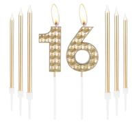 16th Birthday Candles, Girls Boys 16th Birthday Decorations, Champagne Gold Birthday Number 16 Candles, Happy Birthday Candle, Cake Candles Topper for Women Men Birthday Party Wedding Anniversary