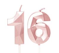 16th Birthday Candles, Rose Gold Number 16 Happy Birthday Candles, Girl Her Cake Topper Decorations for 16 Year Old Birthday Party Wedding Anniversary Celebration Supply Rose Gold
