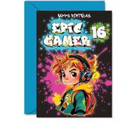 16th Birthday Card boys - Epic Gamer boy - Happy Birthday Card for 16 Year Old boy Kids, 5x7 Inch Sixteen Sixteenth Bday Video Game Gaming Greeting Cards