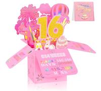 16th Birthday Card for Girls, 3D Pop Up Birthday Greeting Card, Pink & Gold 16 Years Old Birthday Decorations for Her, Ideal for Daughter, Sister, and Special Cousin