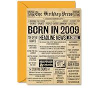 16th Birthday Card for Girls Boys - Bday Press Newspaper 2009 - Happy 16 Birthday Cards for Cousin Son Granddaughter Grandson Brother Daughter, A5 Bday Greeting Cards