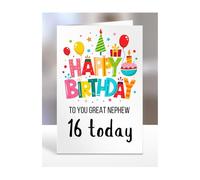 16th birthday card for Great Nephew, gifts for girl, girls, boy, boys, gift, presents, female, male, him, her, Happy birthday to you, 16 years old today, A5-162p_21