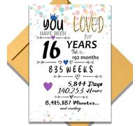 16th Birthday Card for Him or Her. Funny 13x9 In Large Greeting Card 16th vintage Birthday Gifts for Women & Men. Jumbo Vintage Table Decor Cards. Includes 16 Years Loved Card & Mailing Envelope
