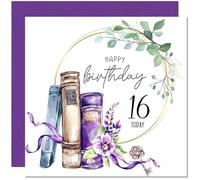 16th Birthday Card for women Floral Watercolour Book Beautiful Birthday Card for 16 Year old teenage Girls Daughter Granddaughter Kids sixteen sixteenth Sister cousin Niece