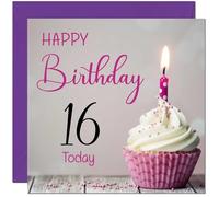 16th Birthday Card for Women Men Pink Grey Cupcake Birthday Card for 16 Year old teenage Girls Daughter Granddaughter Kids sixteen sixteenth Sister cousin Niece