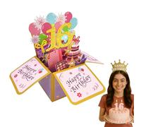 16th Birthday Card Girl Daughter 16th Birthday Card Shiny 3D Happy 16th Birthday Pop-Up Card with Envelope and Greeting Creative Boxed Birthday Sweet Card Gift for Friend Kids