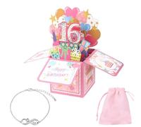 16th Birthday Card Girl, Pop-Up16th Birthday Gifts Girl with Bracelet Envelope Greeting Storage Box Creative Boxed Birthday Sweet Cards Gifts for Daughter Sisters Friends from Mom Dad