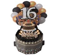 16th Birthday Card Happy 16th Birthday 3D Pop Up Greeting Card 16 th Birthday Gifts with Note and Envelope for 16 Years Old Wife Husband Mother Father Women Men Sister Friends (16th black)