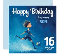 16th Birthday Cards for Boys - Football Boy - Happy Birthday Card for 16 Year Old Boy Godson Step Son Son Brother, 145mm Bday Greeting Cards