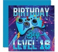 16th Birthday Cards for Boys - Gamer Level - Happy Birthday Card for 16 Year Old Boy Godson Step Son Son Brother, 145mm Bday Greeting Cards