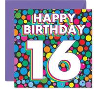 16th Birthday Cards for Boys Girls - Funky Rainbow Dots - Happy Birthday Card for 16 Year Old Boy Girl Daughter Niece Nephew Son, 145mm Bday Greeting Cards