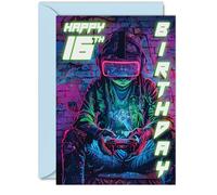 16th Birthday Cards for Boys Girls - Video Game Gamer - Happy 16 Birthday Card for Son Daughter Nephew Niece Grandson, A5 Sixteen Sixteenth Bday Greeting Cards
