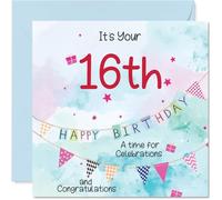 16th Birthday Cards for Boys - Party Bunting - Happy Birthday Card for 16 Year Old Boy Godson Step Son Son Brother, 145mm Bday Greeting Cards