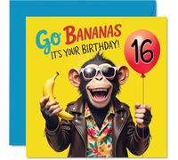 16th Birthday Cards for Girls Boys - Monkey Go Bananas It's Your Birthday! - Happy Bday Card for 16 Year Old Girl Boy Nephew Brother Son Granddaughter, 145mm Bday Greeting Cards