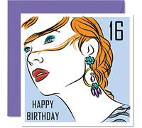 16th Birthday Cards for Her Girls - Earing Girl - Happy 16 Birthday Card for Friend Sister Daughter Granddaughter Cousin Auntie, 145mm Pretty Cute Bday Greeting Cards