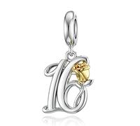 16th Birthday Charm for Pandora Bracelet Rose Dangle Charm