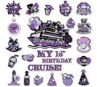 16th Birthday Cruise Door Magnets Decorations,Purple Silver Black Happy 16th Birthday Cruise Ship Door Decor Magnetic for 16th Girl Boy Anniversary Party Supplies Door Refrigerator Fridge Car Kitchen