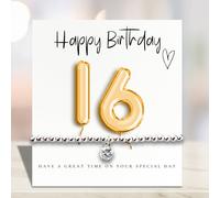 16th Birthday Cubic Zirconia Silver Bracelet & Gold Balloons Card