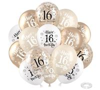 16th Birthday Decoration Balloons, White Gold Confetti Beige Balloons for 16th Birthday Anniversary Party Supplies, Happy 16th birthday Balloon for Him Her, Champagne Gold White Theme Party Decoration